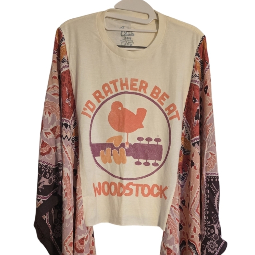 Upcycled Hand Crafted Boho I'd Rather Be At Woodstock Kimono Sz OS in EUC